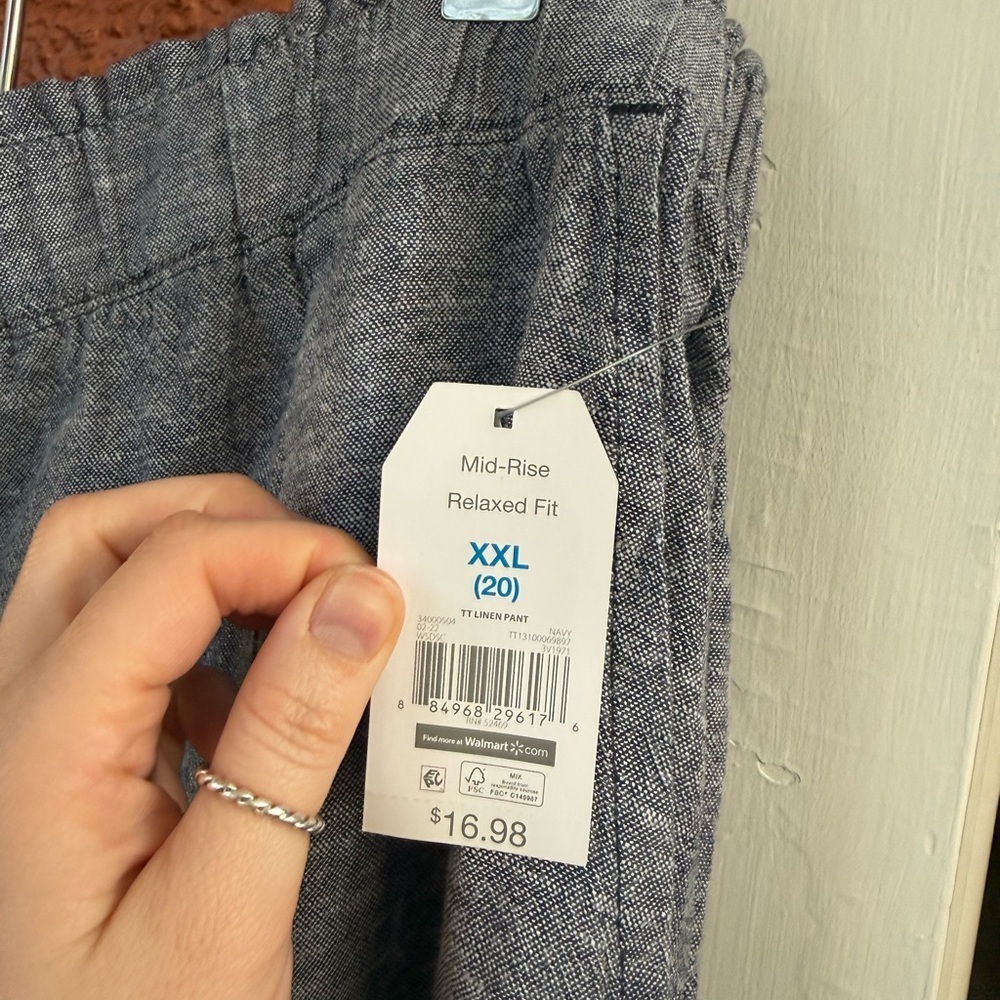 Time And Tru Blue Chambray Linen Blend Mid Rise Wide Leg Pants Plus Size 2XL - Picture 4 of 4